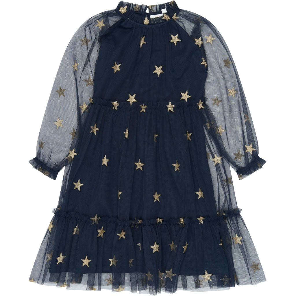 THE NEW TNYudelle Mesh Langærmet Kjole Kjoler Navy Blazer AOP