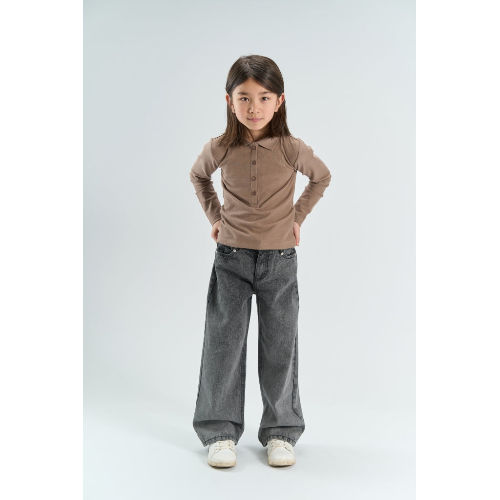 THE NEW TNYuta Langærmet Rib Polo Langærmet bluse Taupe Gray TN