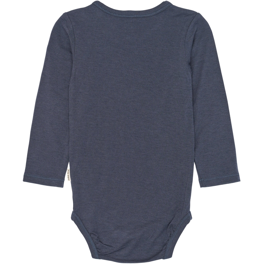 Mikk-Line Uld/Bambus Bodystocking Langærmet (Ensfarvet) Uld Blue Nights