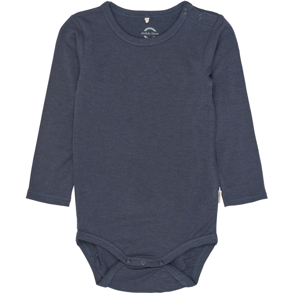 Mikk-Line Uld/Bambus Bodystocking Langærmet (Ensfarvet) Uld Blue Nights