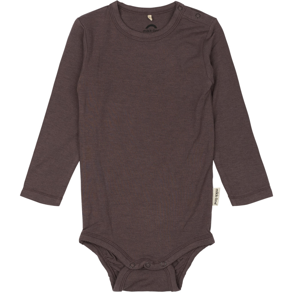 Mikk-Line Uld/Bambus Bodystocking Langærmet (Ensfarvet) Uld Sparrow