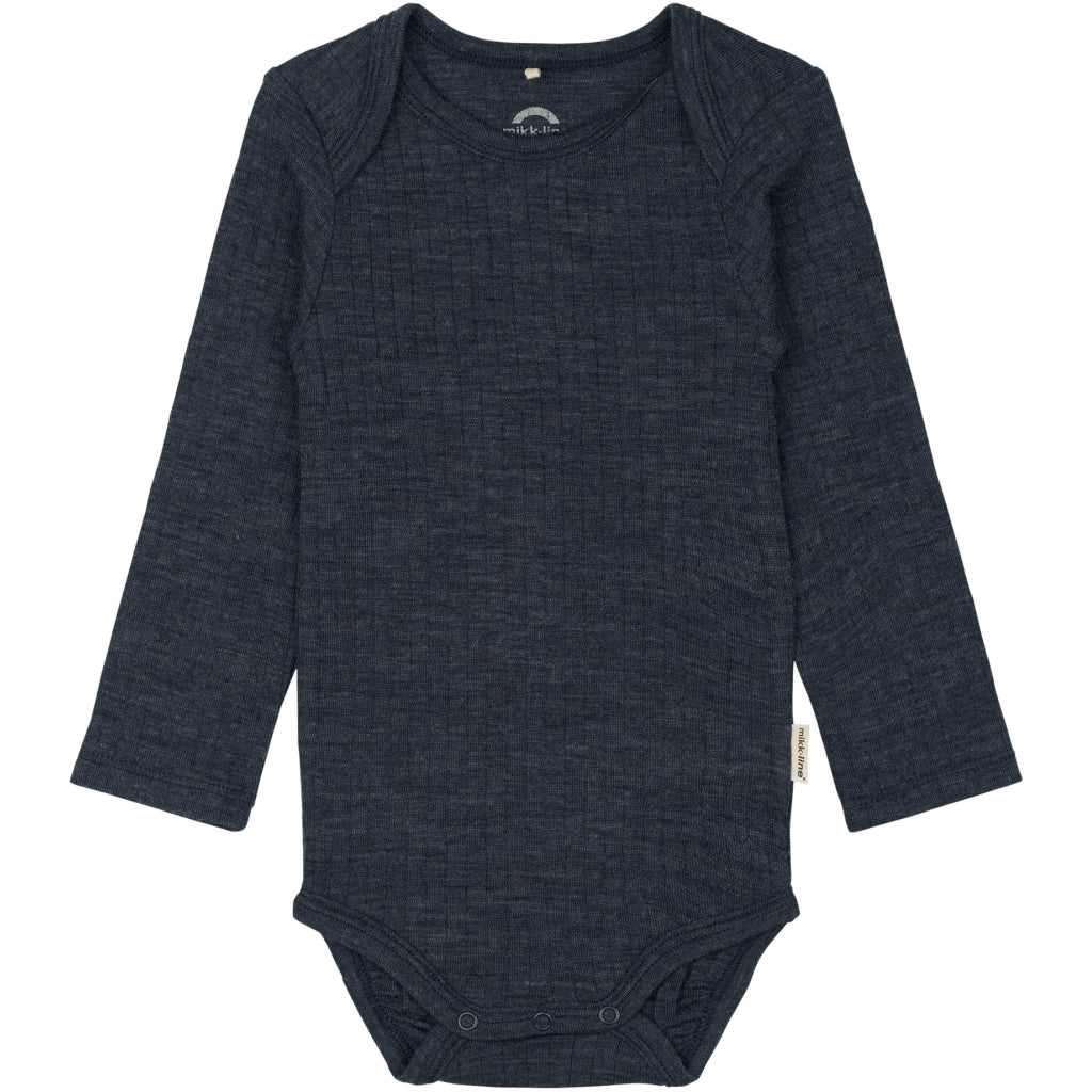 Mikk-Line Uld/Bambus Bodystocking Langærmet (Mønstret) Uld Melange Blue Nights