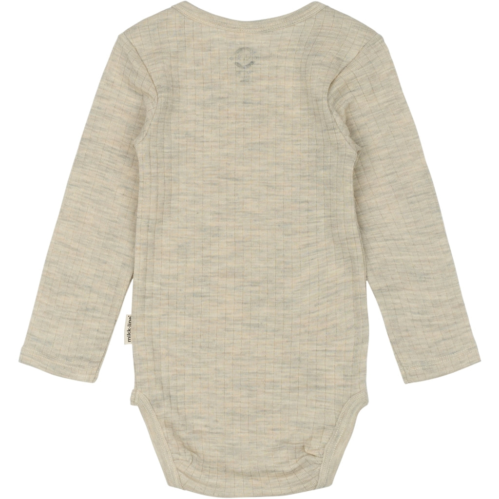 Mikk-Line Uld/Bambus Bodystocking Langærmet (Mønstret) Uld Melange Offwhite