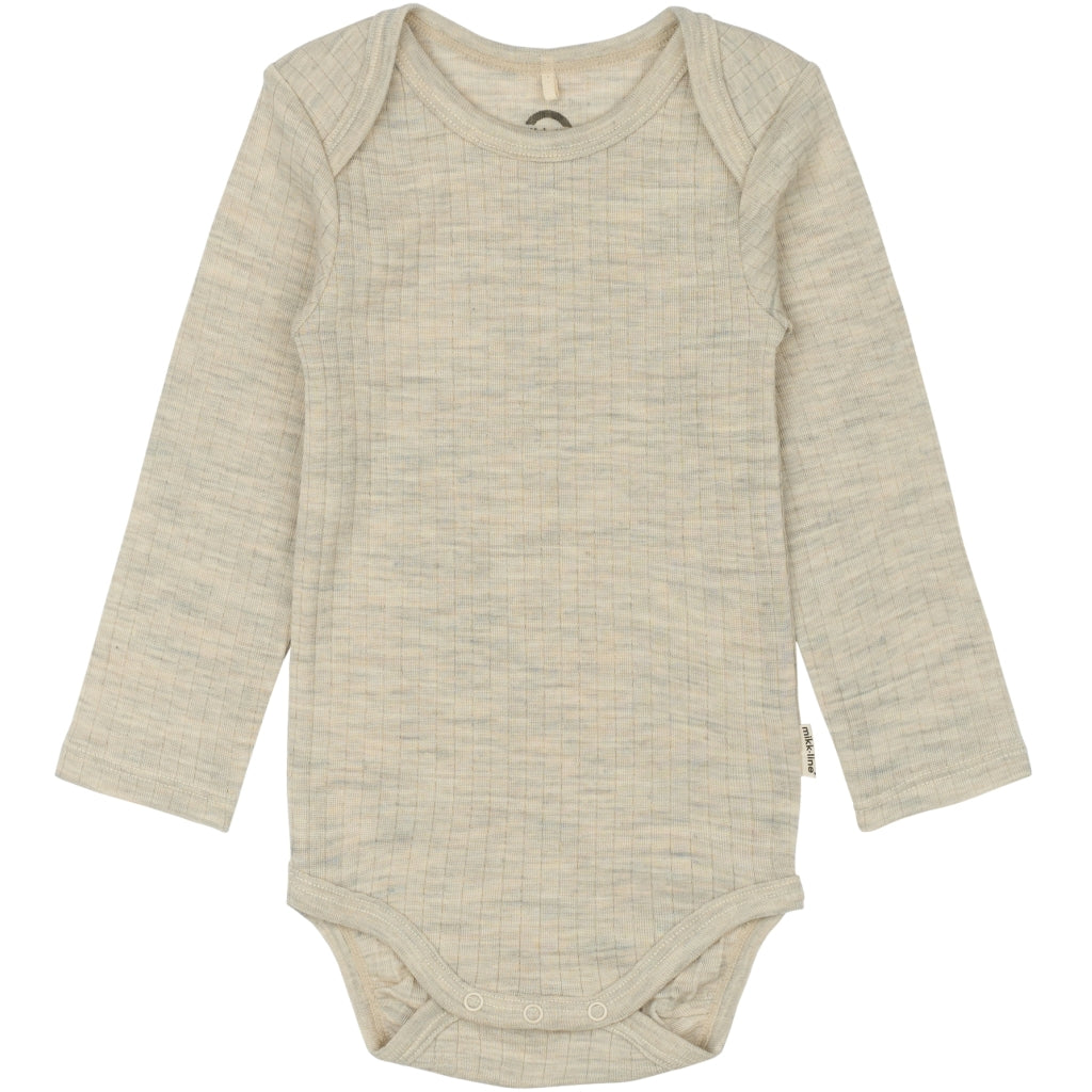 Mikk-Line Uld/Bambus Bodystocking Langærmet (Mønstret) Uld Melange Offwhite