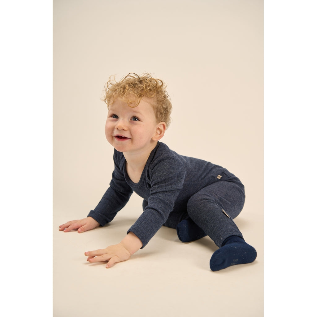 Mikk-Line Uld/Bambus Leggings (Ensfarvet) Uld Melange Blue Nights
