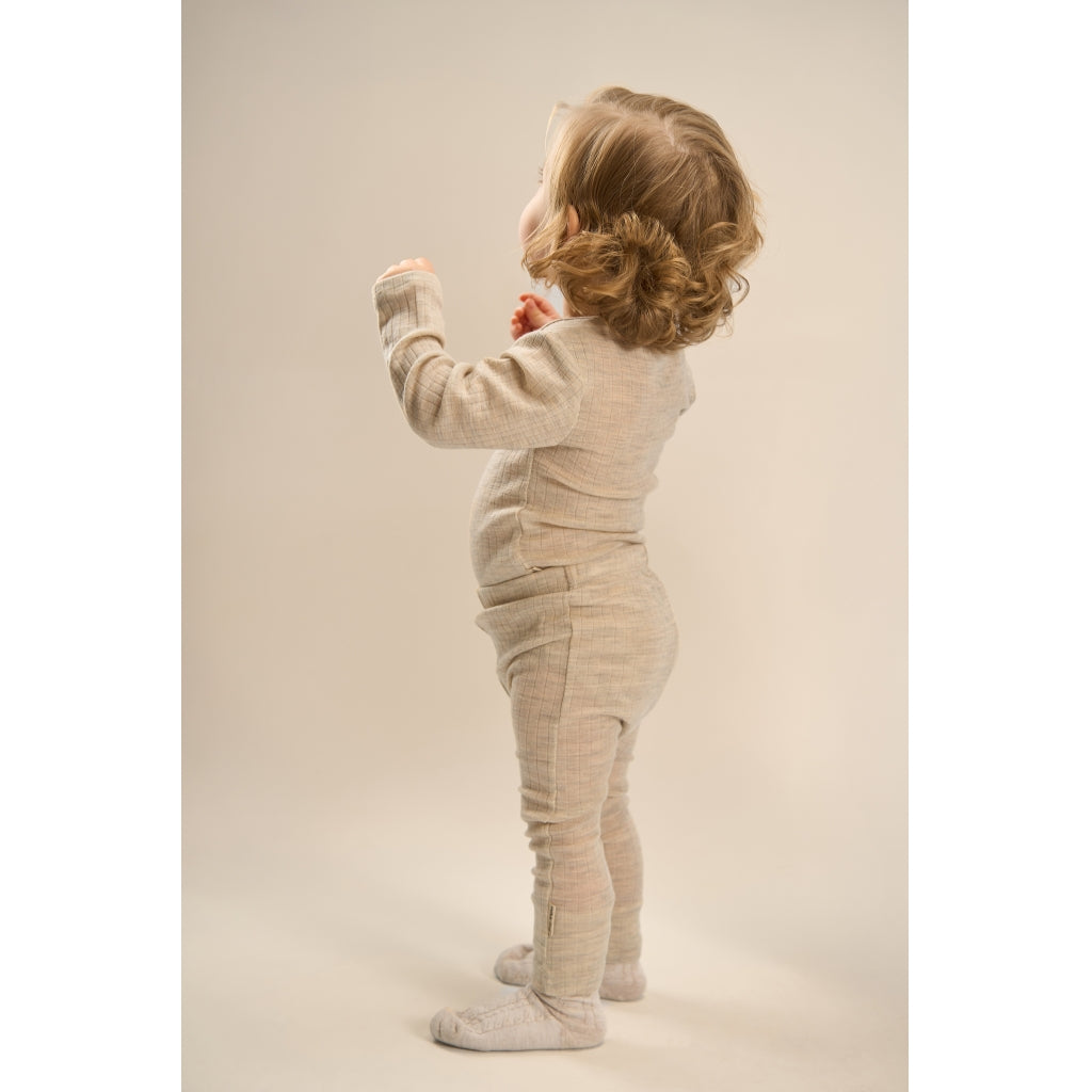Mikk-Line Uld/Bambus Leggings (Ensfarvet) Uld Melange Offwhite