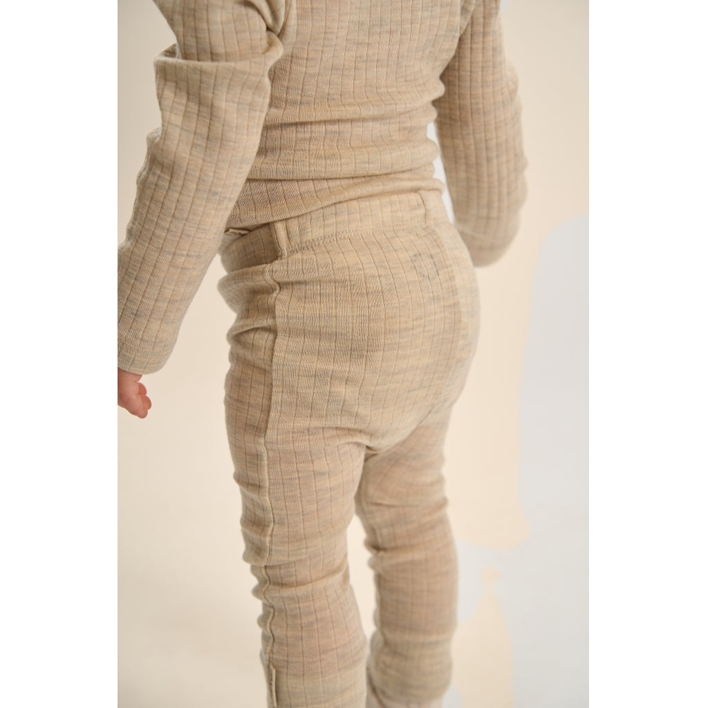 Mikk-Line Uld/Bambus Leggings (Ensfarvet) Uld Melange Offwhite