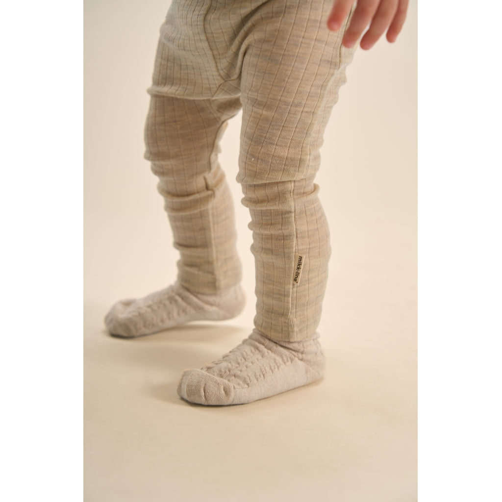 Mikk-Line Uld/Bambus Leggings (Ensfarvet) Uld Melange Offwhite