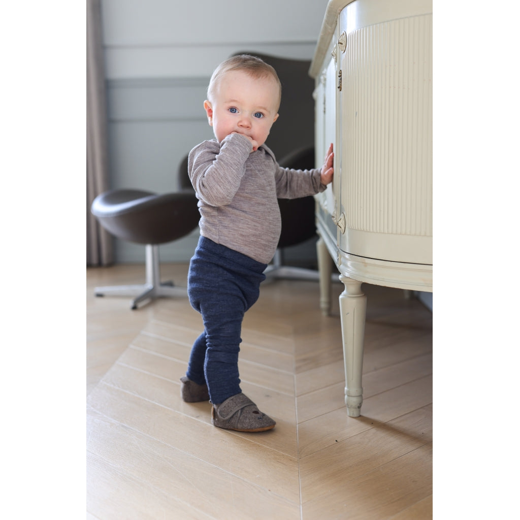 Mikk-Line Uld/Bambus Leggings (Ensfarvet) Uld Melange Blue Nights