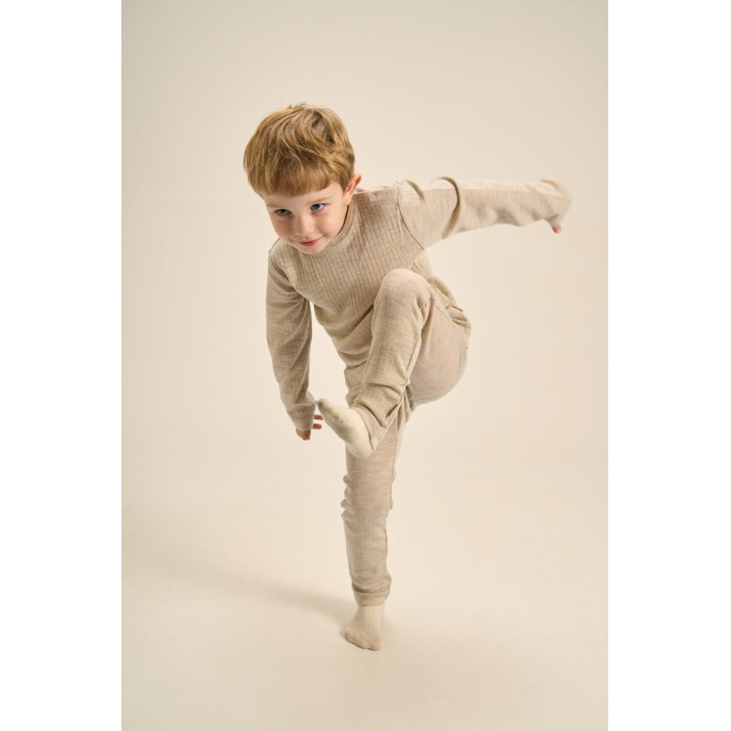 Mikk-Line Uld/Bambus Leggings (Ensfarvet) Uld Melange Offwhite