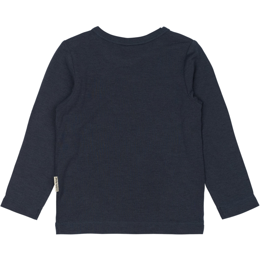 Mikk-Line Uld/Bambus T-shirt Langærmet (Ensfarvet) Uld Blue Nights