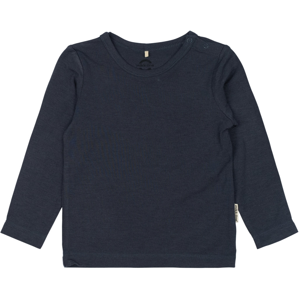 Mikk-Line Uld/Bambus T-shirt Langærmet (Ensfarvet) Uld Blue Nights