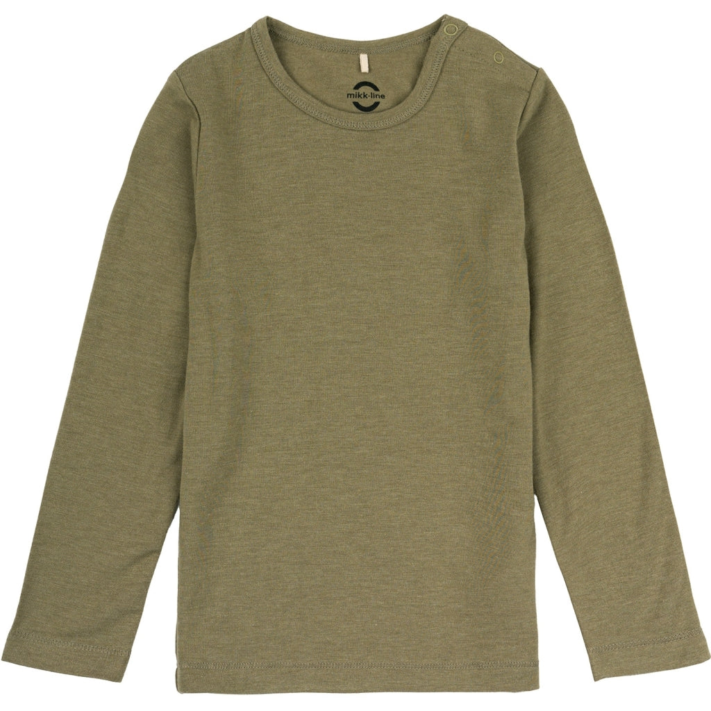 Mikk-Line Uld/Bambus T-shirt Langærmet (Ensfarvet) Uld Dried Herb