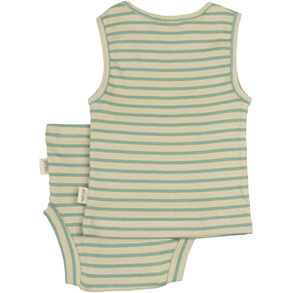 PETIT PIAO Underwear Set Modal Striped Undertøj Granite Green/Dark Off White