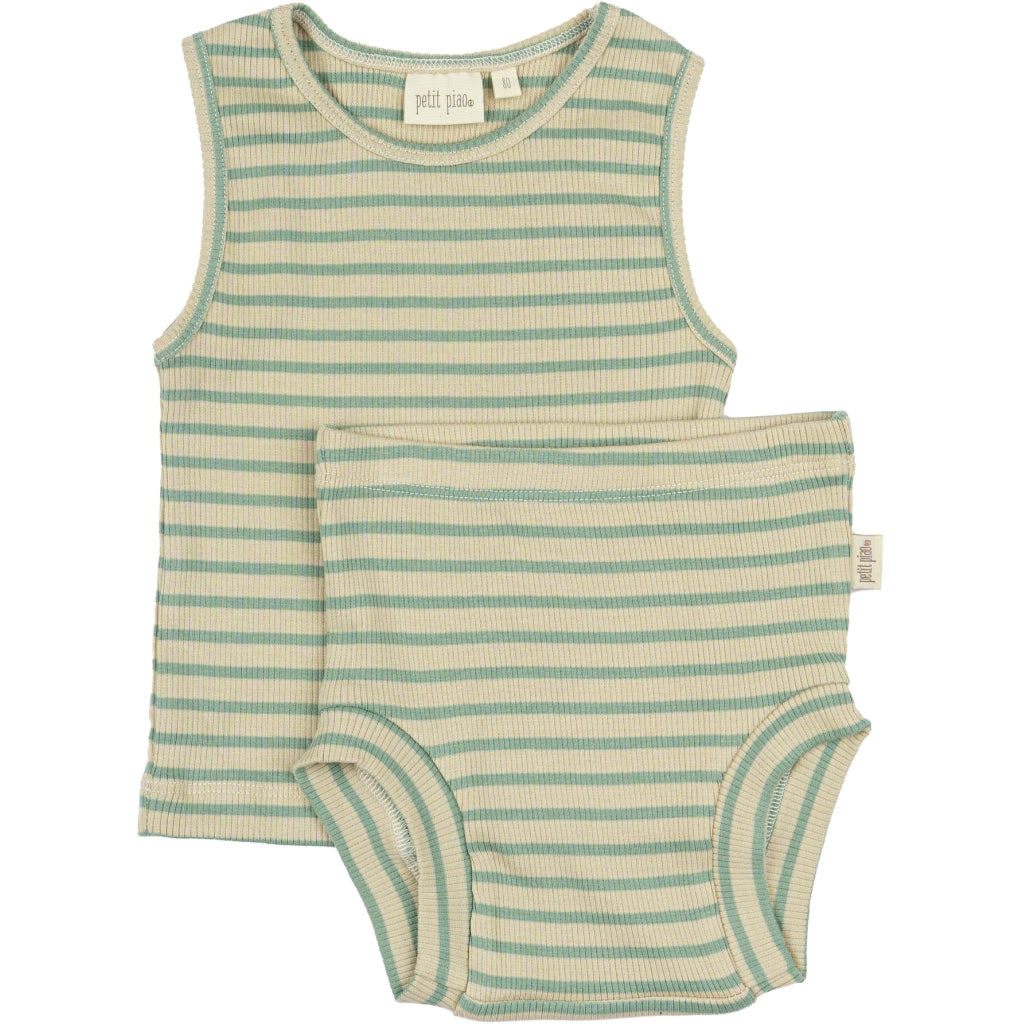 PETIT PIAO Underwear Set Modal Striped Undertøj Granite Green/Dark Off White