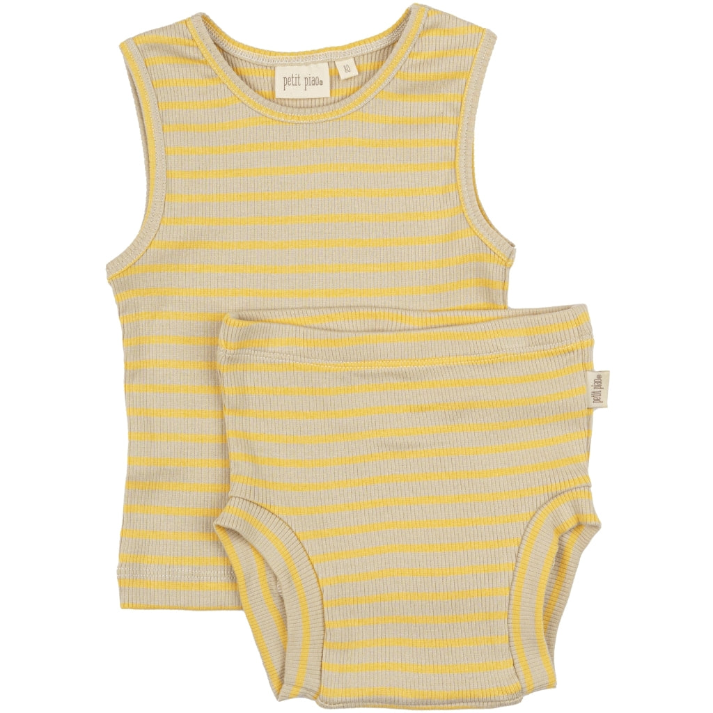 PETIT PIAO Underwear Set Modal Striped Undertøj Yellow Sun/Dark Off White